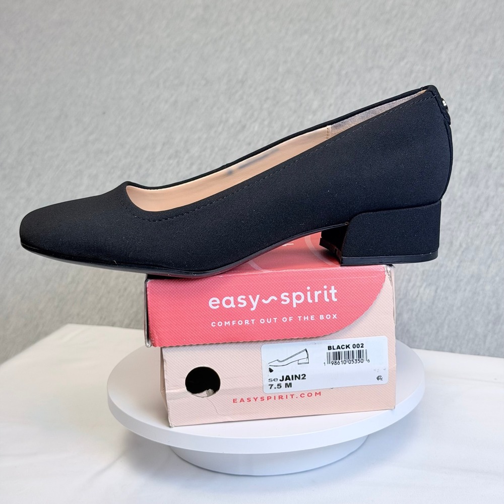 Easy Spirit Jain2 Black Textile Square Toe Low Block Heel Pumps 7.5 M SEJAIN2